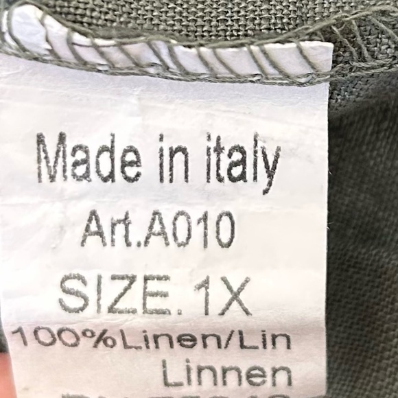 LUNGO L’ARNO Linen Olive Green Shift Plus Size Dress Size 1X - Picture 6 of 8